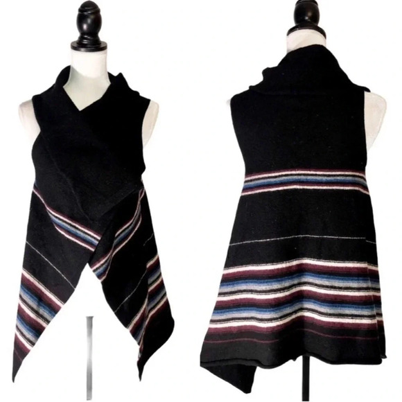 JOIE Wool Ligiere Southwestern Striped Blanket Wrap Asymmetrical Vest - Picture 12 of 12